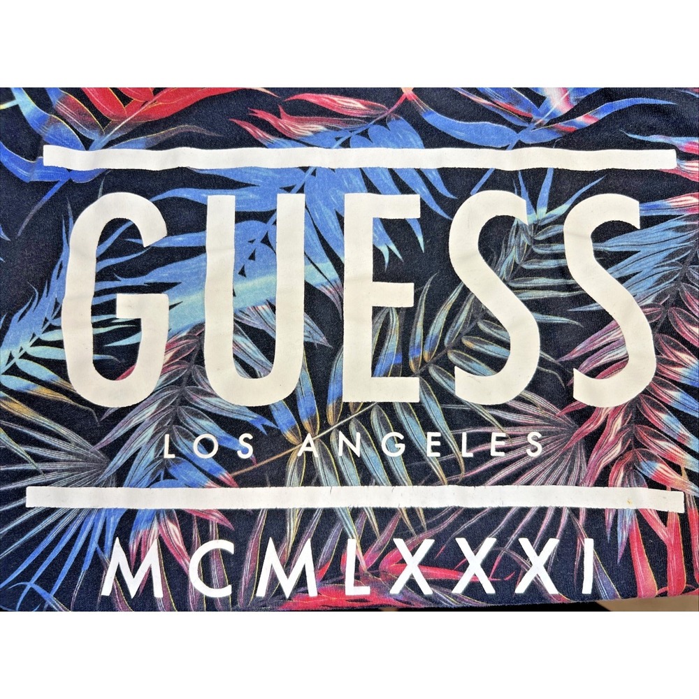 Guess LA Tank Top Mens S Black Tropical Palm Print Graphic Muscle Shirt Summer - Picture 4 of 9